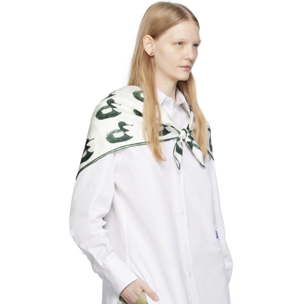 Burberry Green & White Duck Print Scarf NWT
